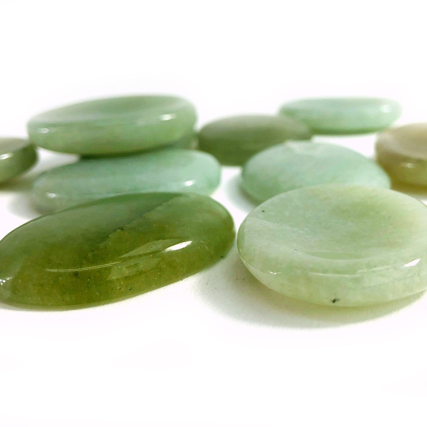 Green Aventurine Worry Stone spread out and view from side view