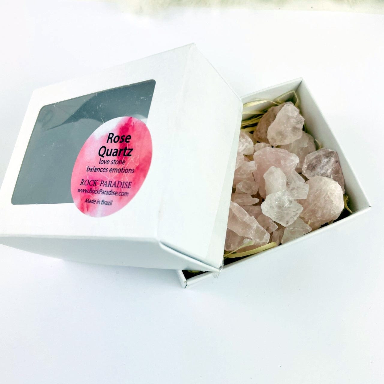 Rose Quartz Chubbie Box of Stones with open box