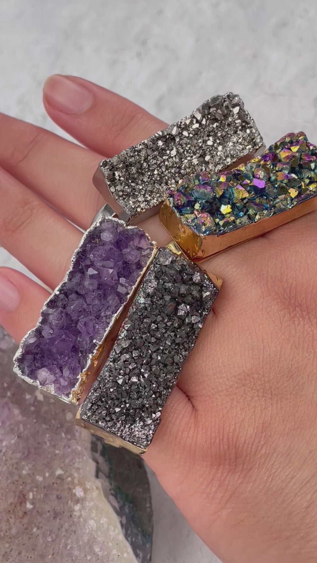 Druzy - Double Finger Adjustable Ring - Choose the Finish