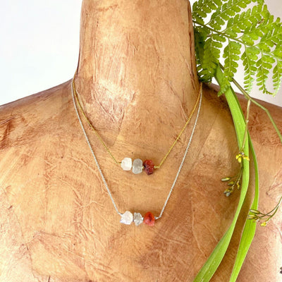 Gemini Necklace - 3 Stones for your Zodiac Sign  - Gold over Sterling or Sterling Silver Adjustable Length on display bust