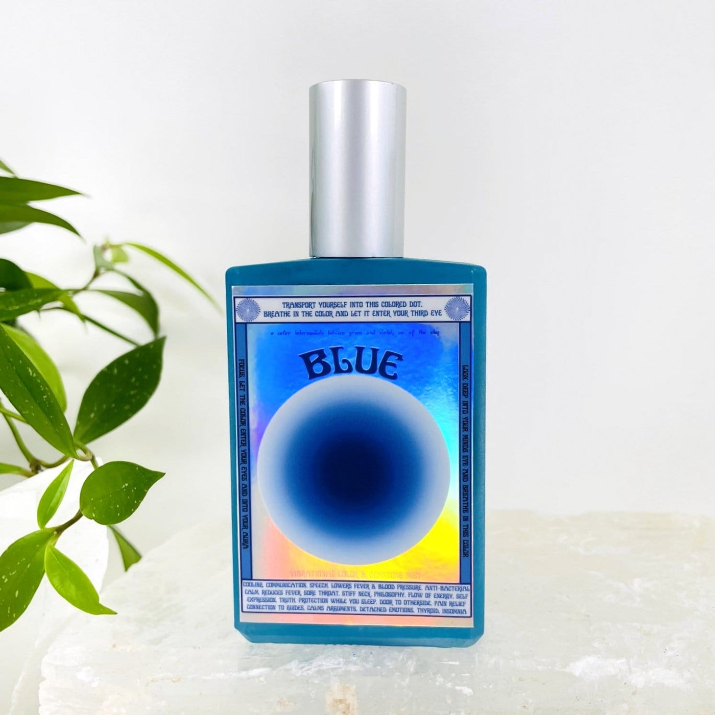 Gemstone Mist - Blue Vibrational Color with plants next to it