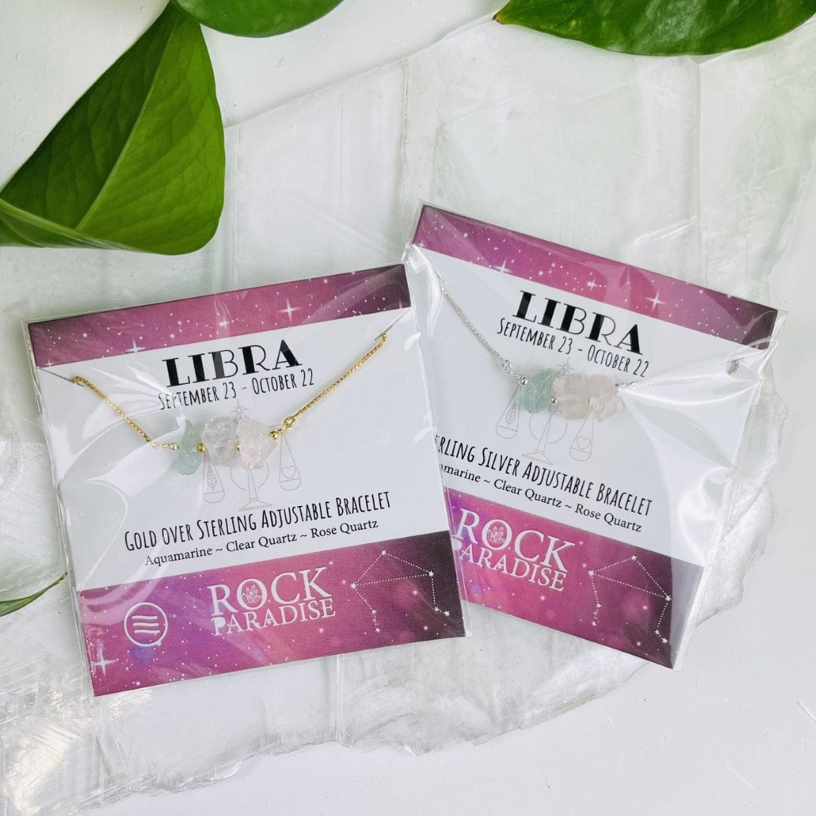 Libra Bracelets with 3 Stones for your Zodiac Sign - Gold over Sterling or Sterling Silver Adjustable Length in their packaging