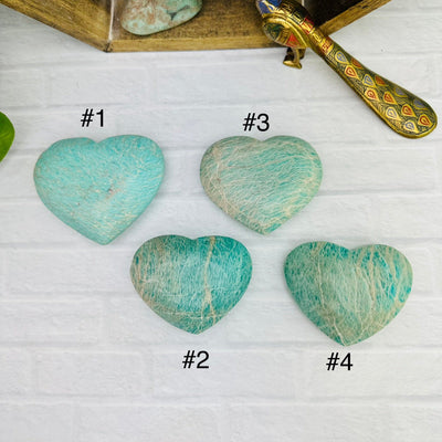 Polished Amazonite Heart - YOU CHOOSE - top view of all four choices