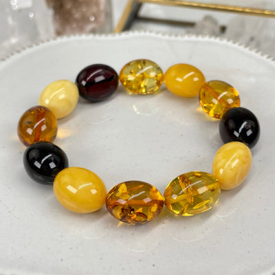 close up of the details of the amber beads 