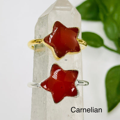 rings come in sterling silver or gold over sterling silver with a carnelian gemstone 