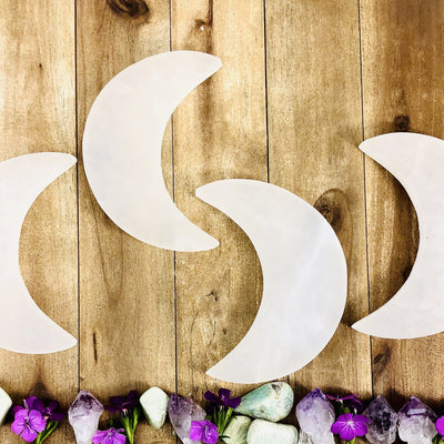 Selenite Moon Slices set as home decor 