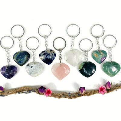 Gemstone Heart Keychains - Variety of Stones - 10 Pack