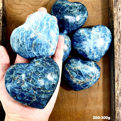 Blue Apatite Polished Hearts in hand by weight 200-300g