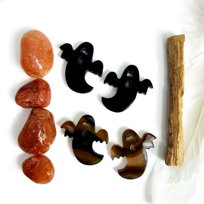 Ghost Gemstone Cabochons in natural agate and black obsidian