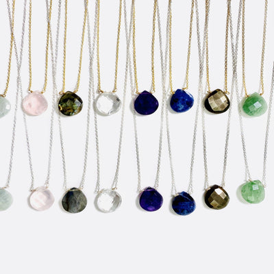 16 gemstone drop necklace available in silver or gold