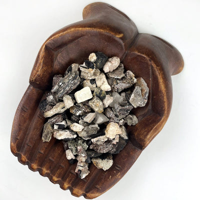 Black Tourmaline on Matrix Rough Stones - 1 LB Bag in a wood bowl