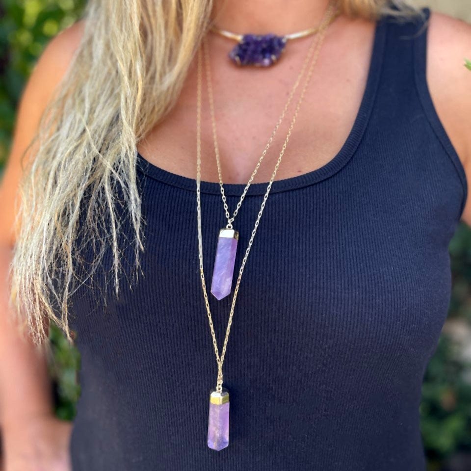 Amethyst Layering Necklace on a model