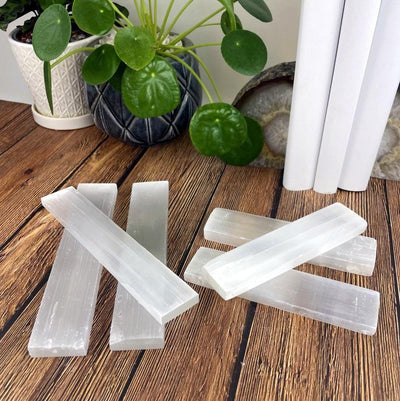 selenite bars on display for possible variations