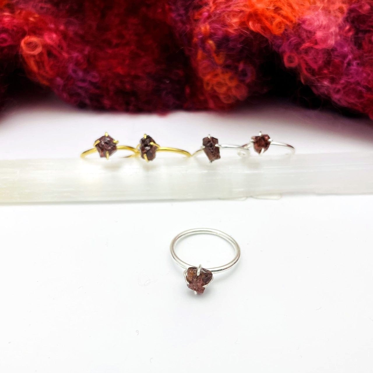 Garnet Gemstone Rings in Gold and Silver