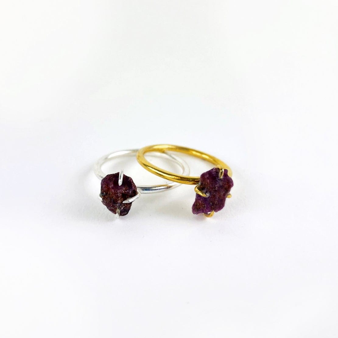 Ruby Gemstone Rings in Gold over Sterling Silver and Sterling Silver