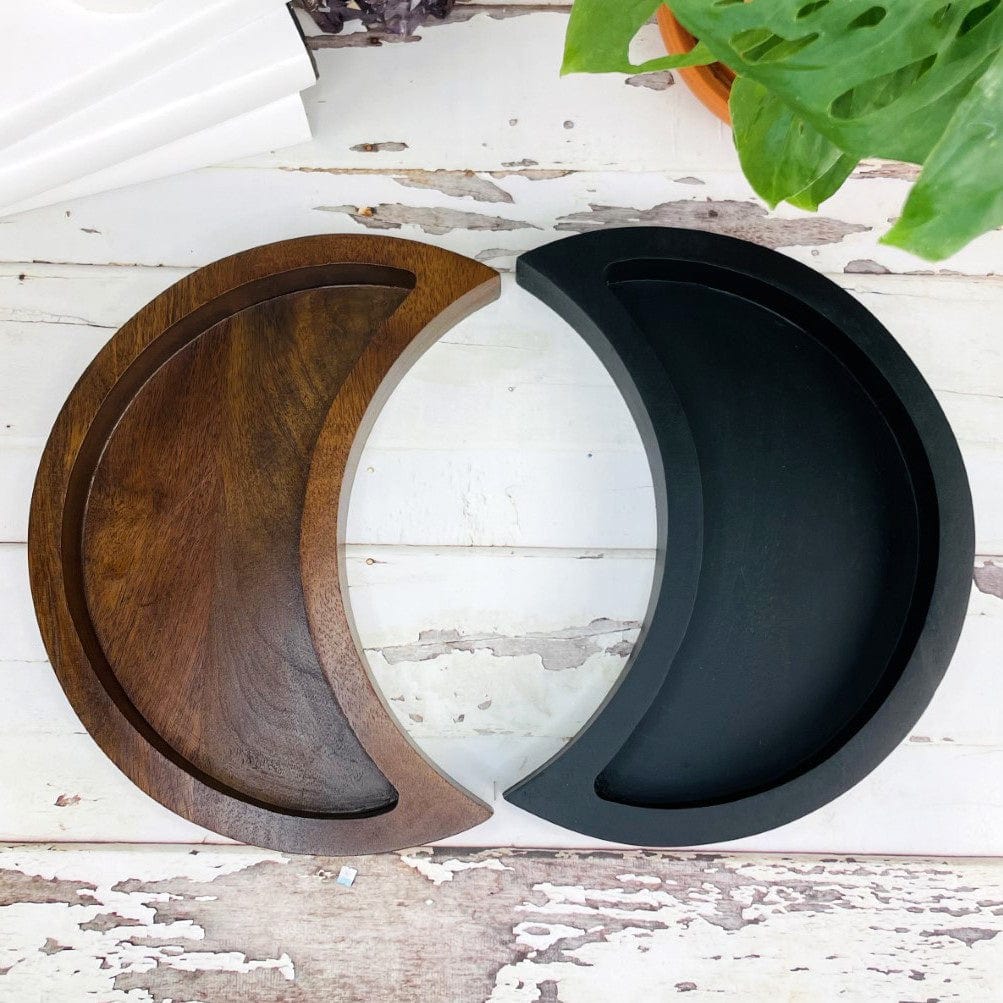 Crescent Moon Wood Tray displayed on white background