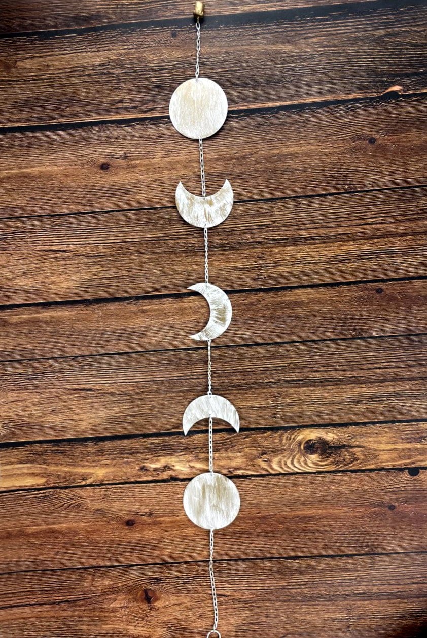 Moon Phase Wall Hanging - Brushed Metal - Golden and White Finish