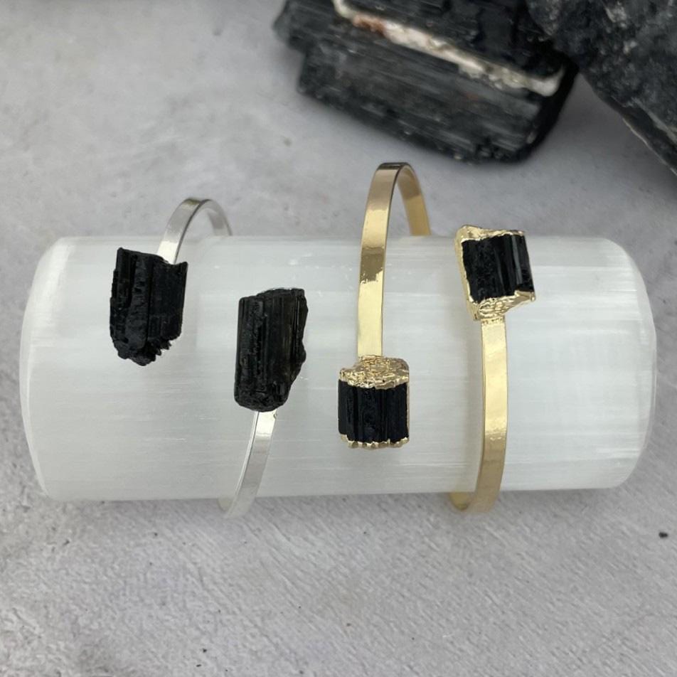 Tourmaline Cuff Crystal Bracelet Silver or 24k Gold Electroplated