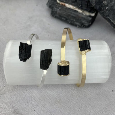 Tourmaline Cuff Crystal Bracelet Silver or 24k Gold Electroplated