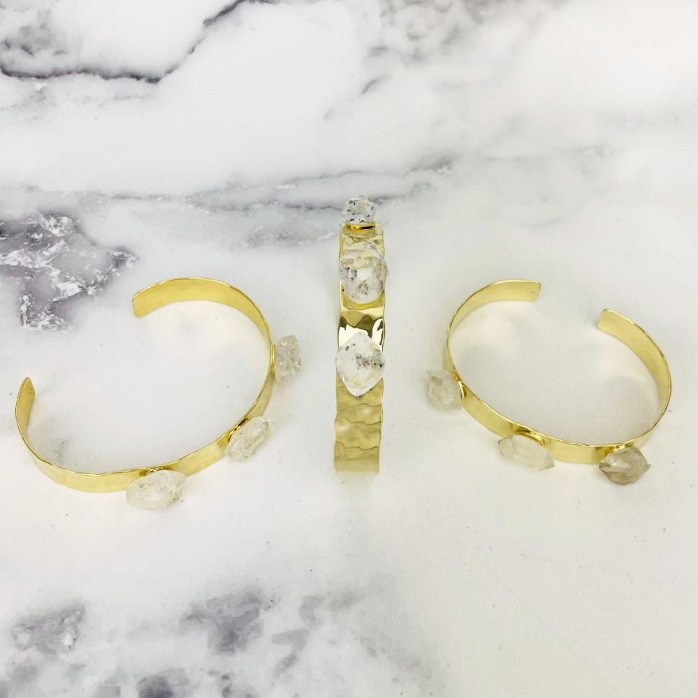 3 Triple Point Bracelets with Hammered Electroplated 24k Gold Band top and side view 