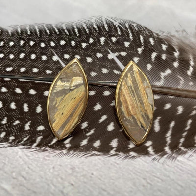 Rutilated Quartz Stud Earrings on feather