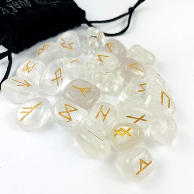 up close of the crystal quartz rune set