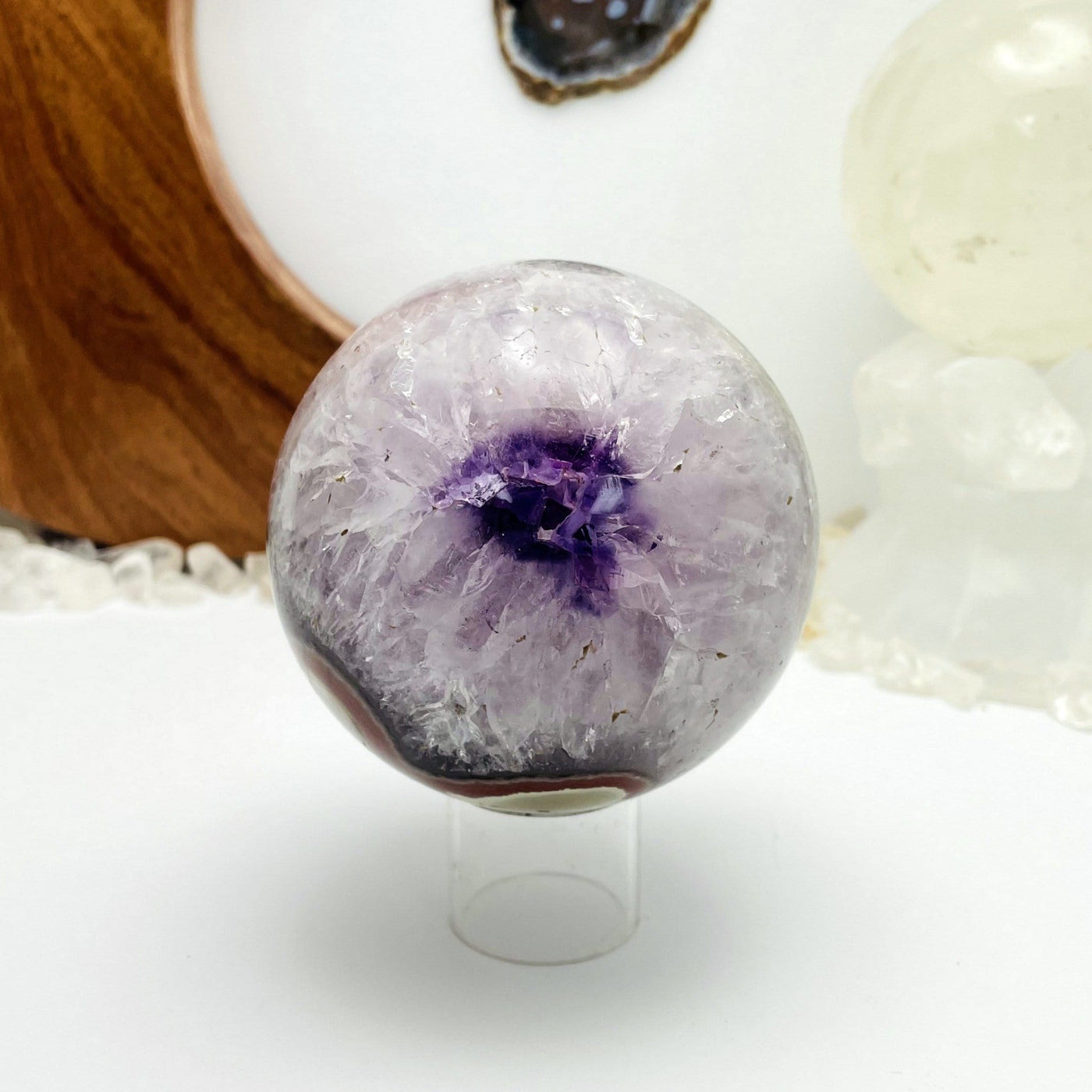another Front shot picture of the agate amethyst druzy sphere.
