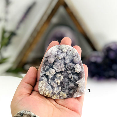 hand holding up variant 1 of hand holding up variant 2 of Amethyst Flower Crystal Clusters