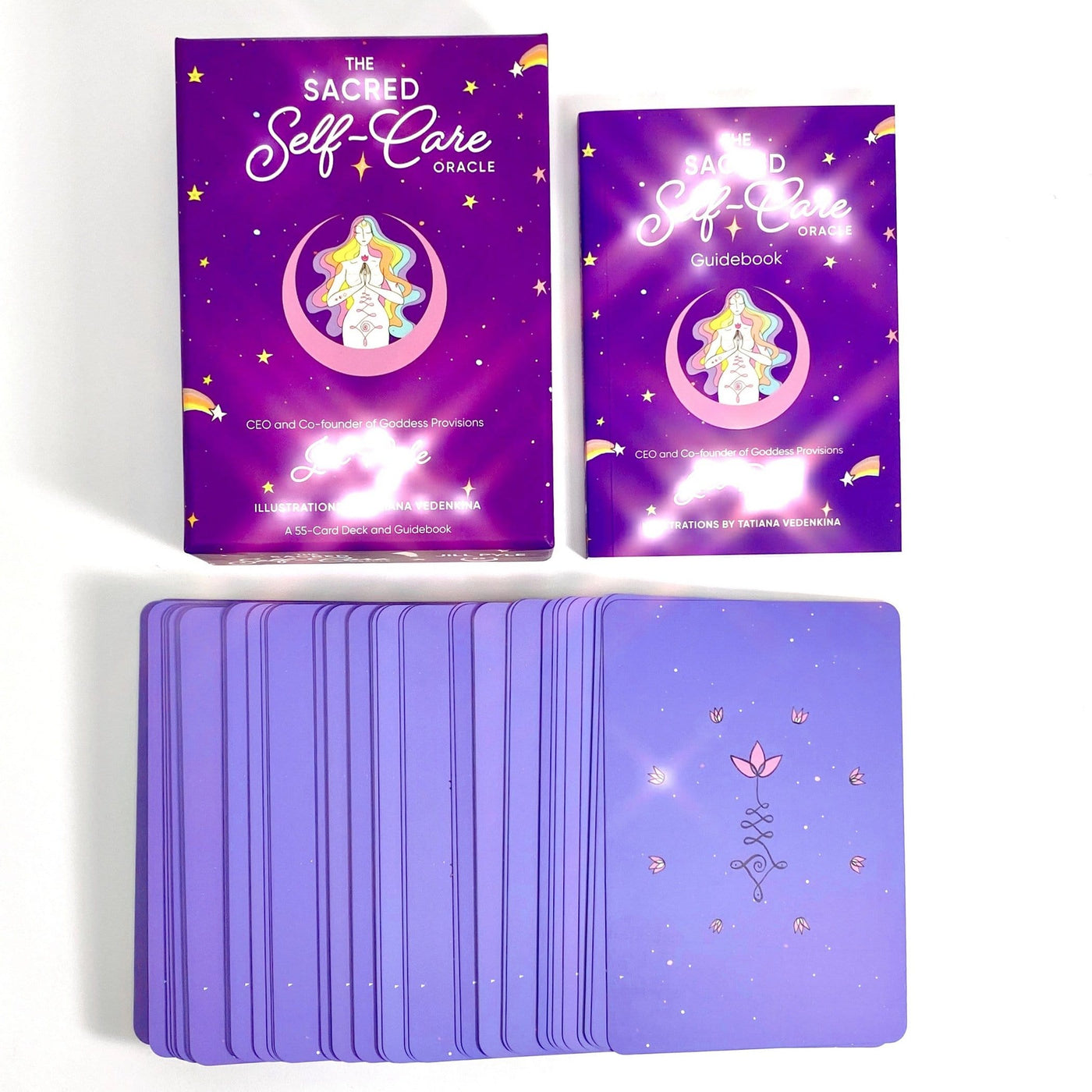 Treat yourself like a Goddess , Connect with your intuition and deepen your self-care practice with The Sacred Self-Care Oracle.  Cards are in a beautiful purple color 