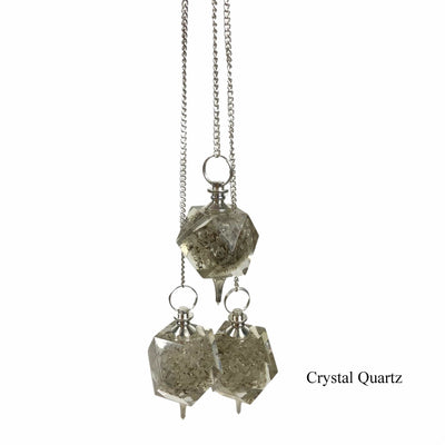Three Crystal Quartz Pendulum with silver chain
