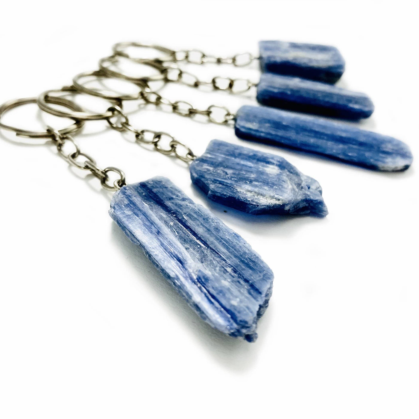 side view of Blue Kyanite Key Chain for thickness reference