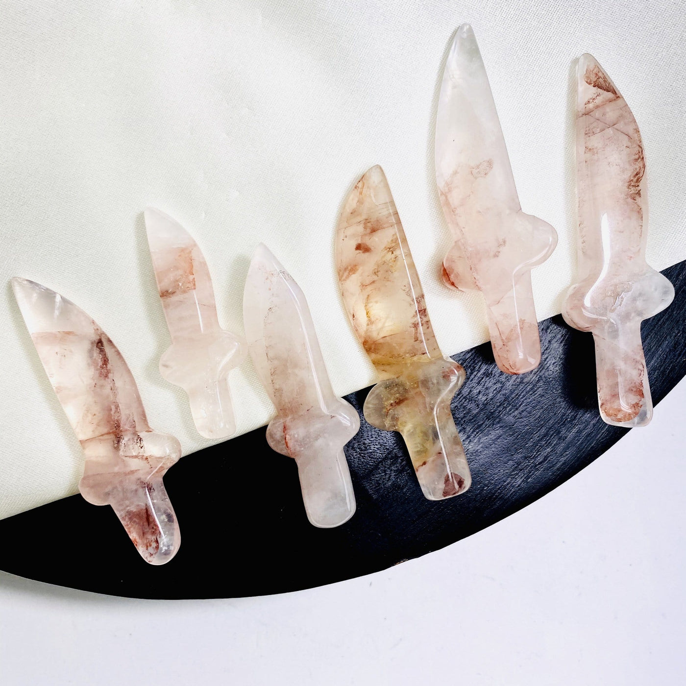 6 hematoid quartzCrystal Gemstone Knife Cabochons showing color variations