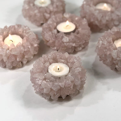 6 Rose Quartz Candle Holders on white background