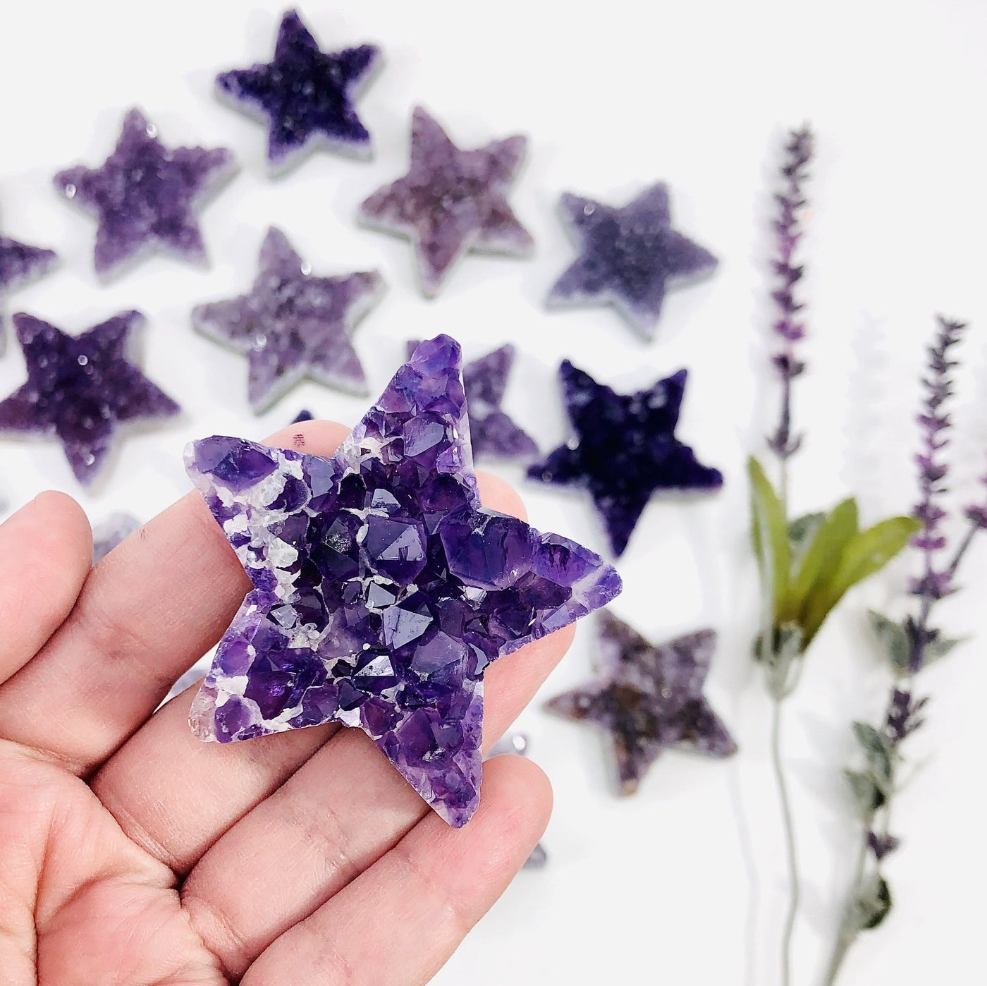 Amethyst Druzy Star in a hand 