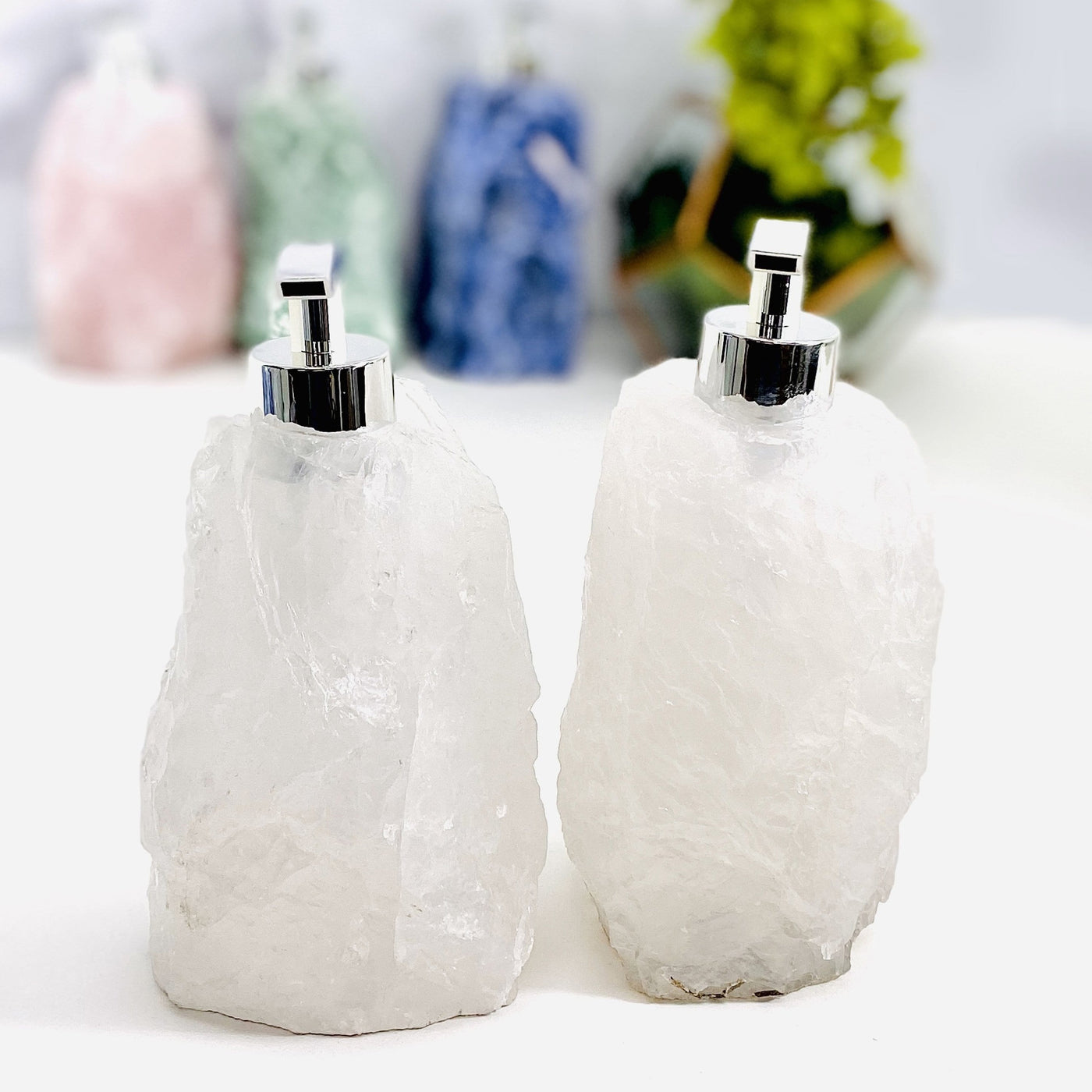 Two White Colour Gemstone Soap Dispenser