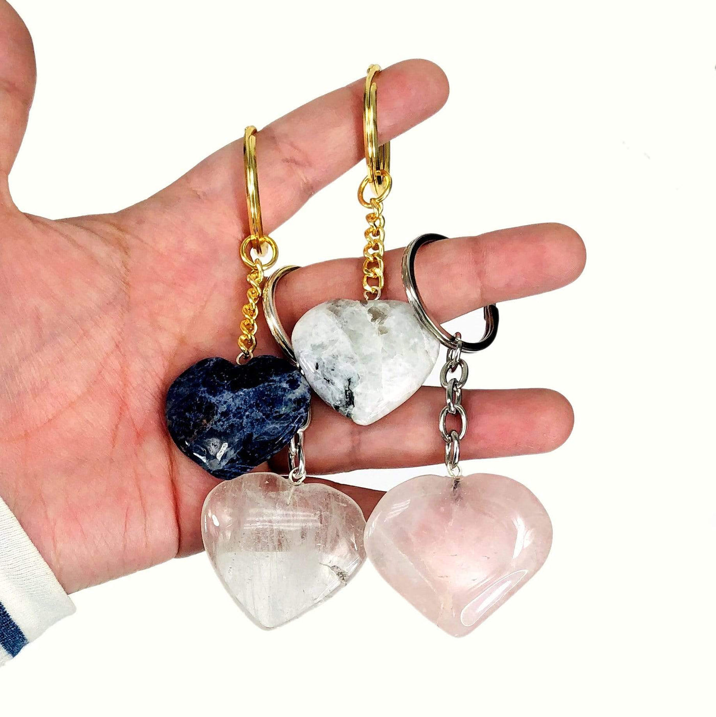 Gemstone Heart Keychains - Variety of Stones - 10 Pack