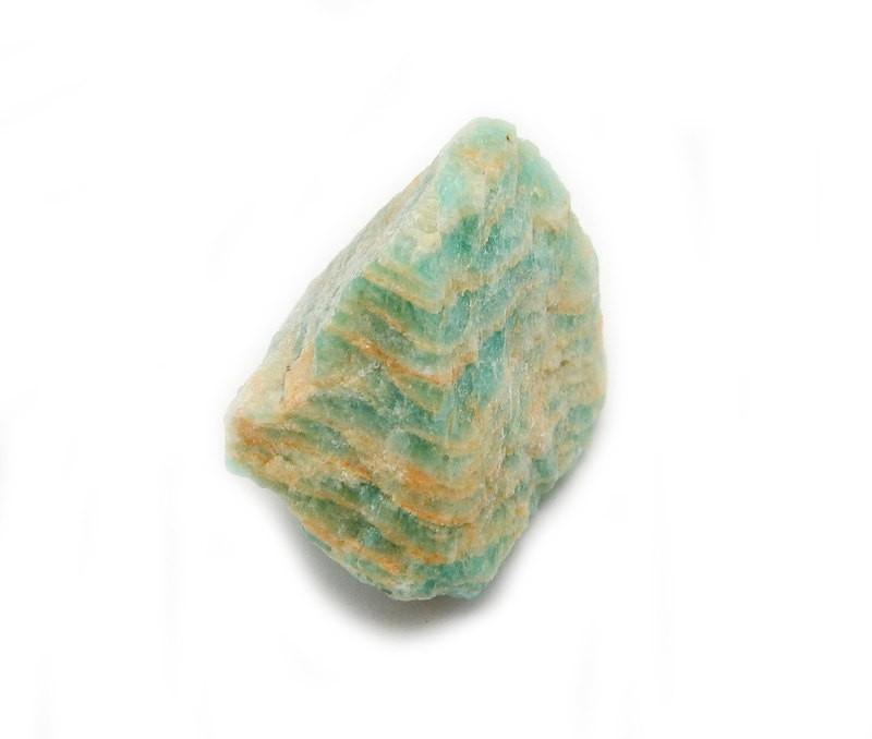 one amazonite chip being displayed on a white  back ground. 