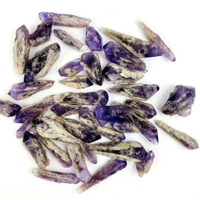 Elestial Amethyst Point - 1 Pound Bag worth spread out showing range of shape and size