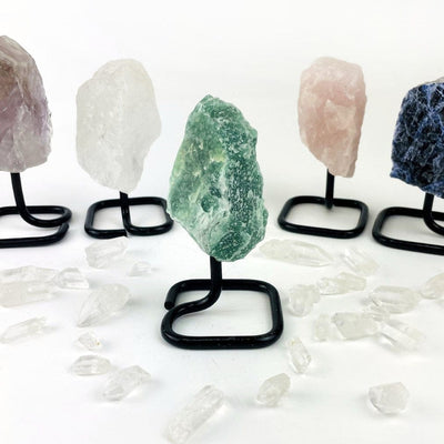 Rough Stone on Metal Stand -showing green quartz up close