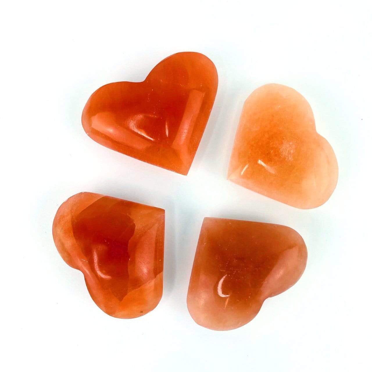 4 Orange Selenite Puffy Hearts