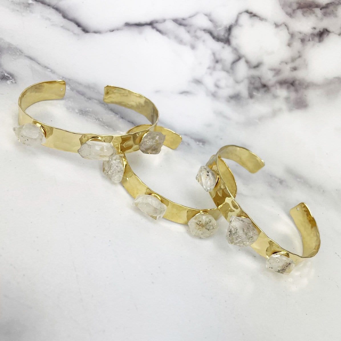 3 Triple Point Bracelets  with Hammered Electroplated 24k Gold Band