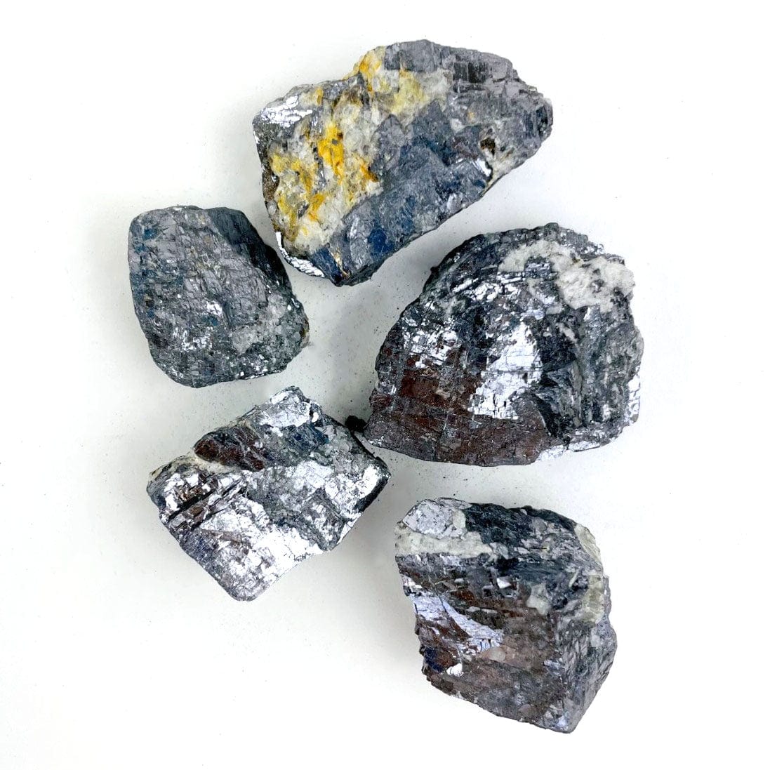 5 galena stones on a white background