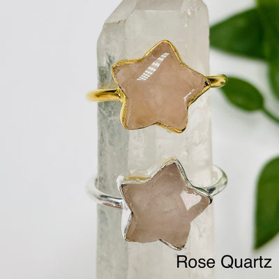 rings come in sterling silver or gold over sterling silver with a rose quartz gemstone