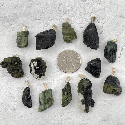 Green Tourmaline - Rough Stone Pendants with Silver Plated Bail