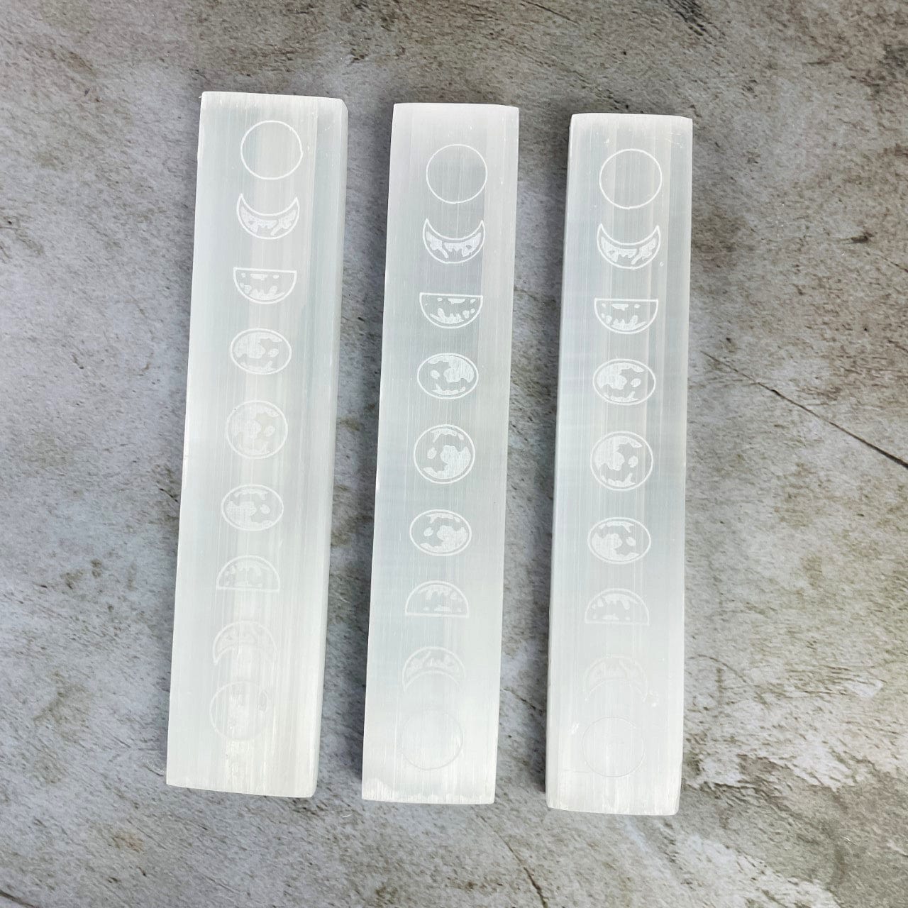 3 Selenite Charging Plates Engraved with Moon Phase Design