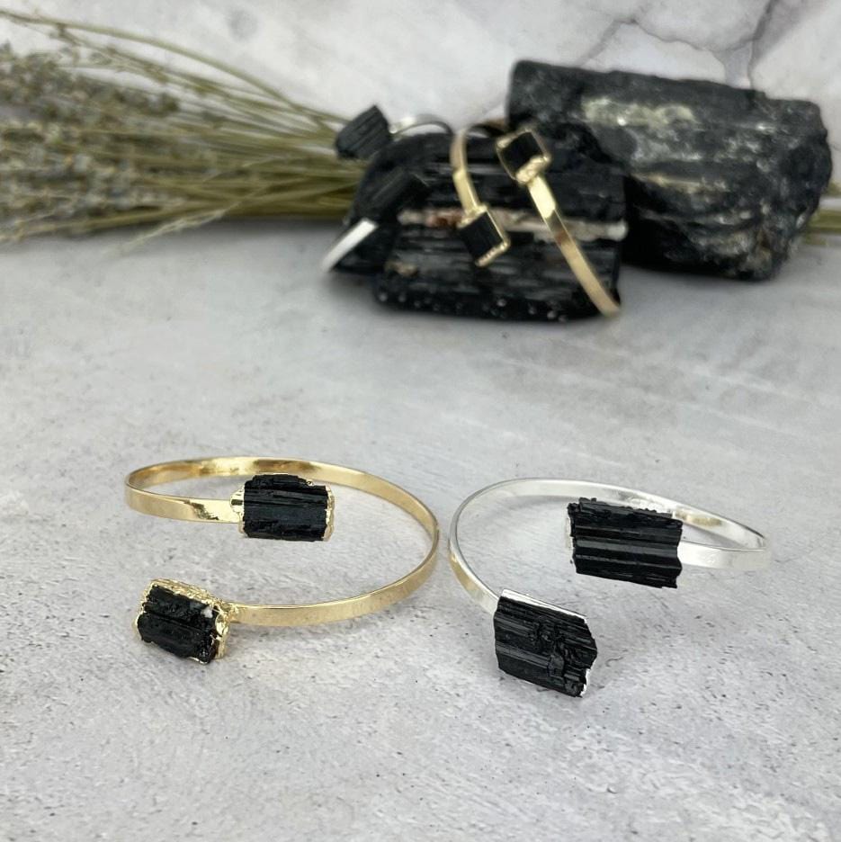 Tourmaline Cuff Crystal Bracelet Silver or 24k Gold Electroplated