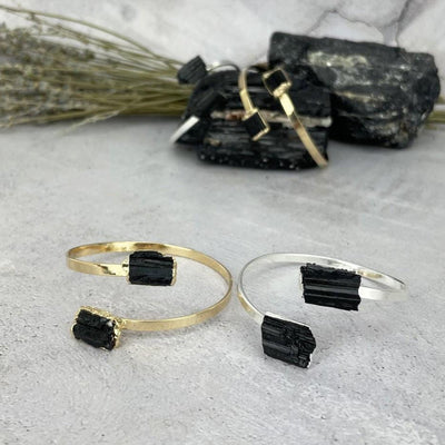 Tourmaline Cuff Crystal Bracelet Silver or 24k Gold Electroplated