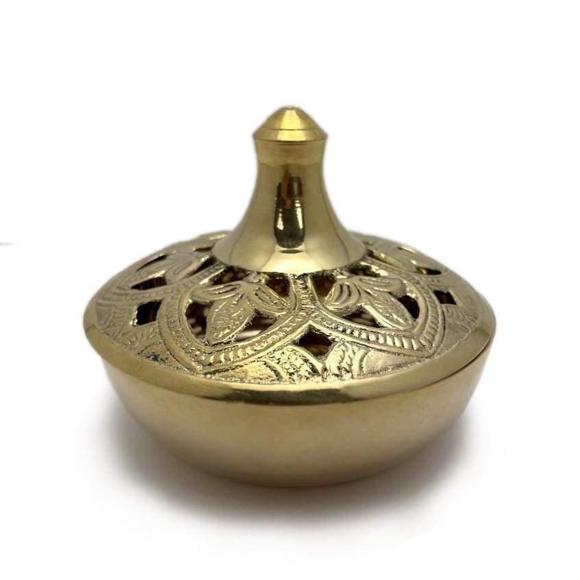Brass Incense Cone Resin Burner with Lotus Design