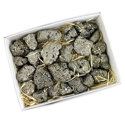 Top view of box of Rough Pyrite