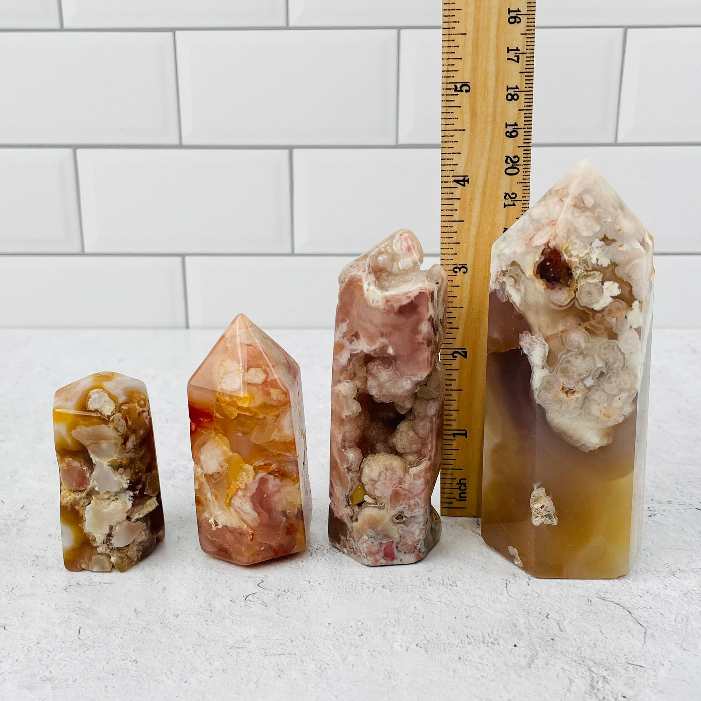 Flower Agate Points next to a ruler for size reference